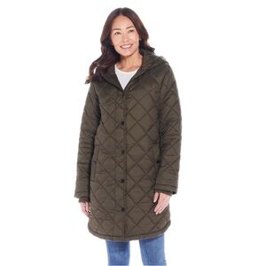 BNWT Weatherproof Women's Hooded Quilted Lightweight Coat color Olive SZ M